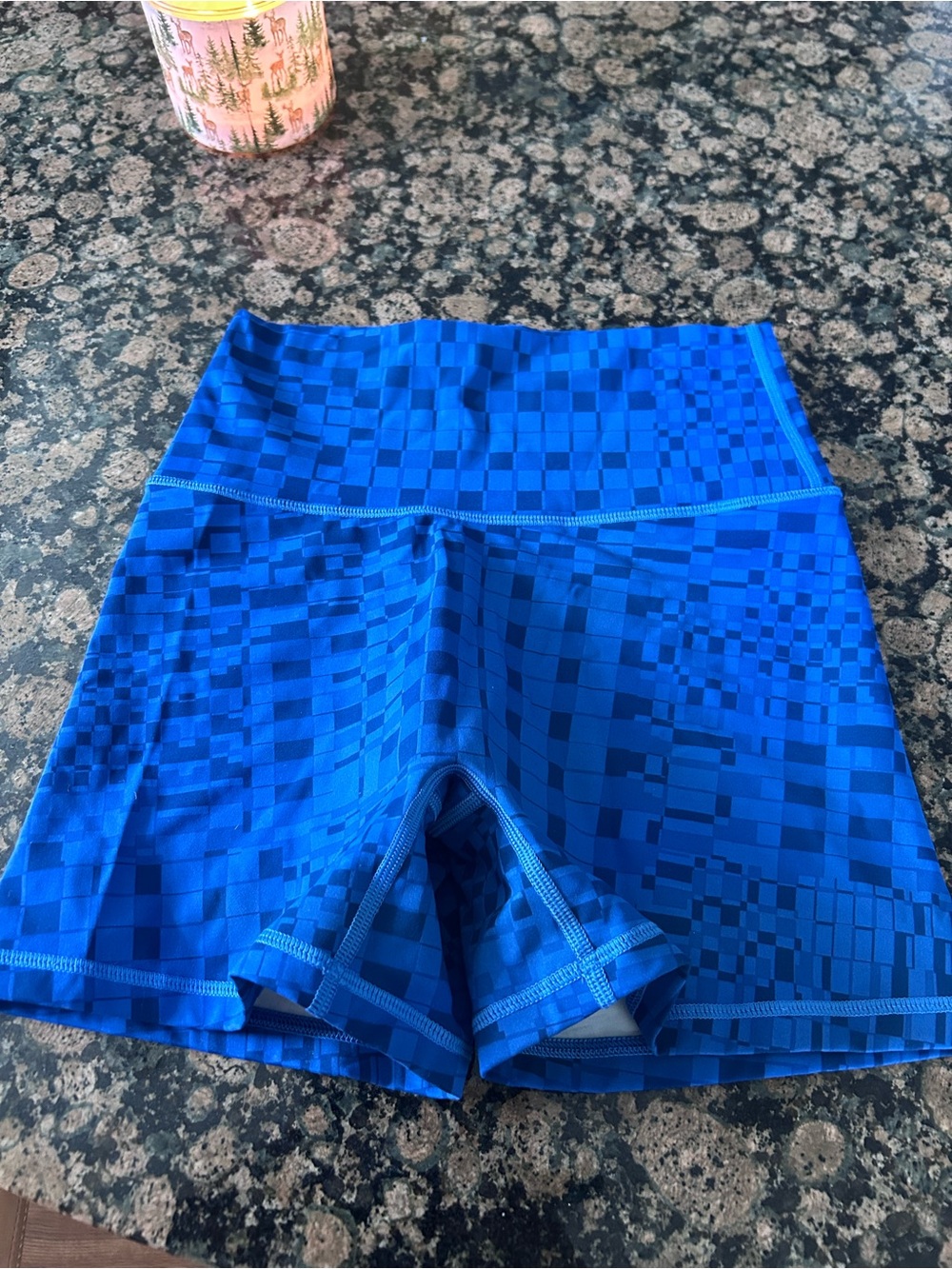aerie High-Waist Blue Checkered Bike Shorts